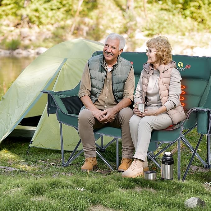 Nice C Heated Camping Chair with Battery, Heated Double Camping Couch, Oversized Thick Padded