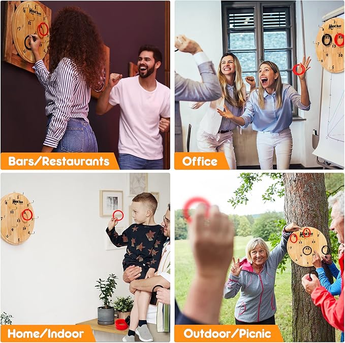 Hook Game Ring Toss for Adults & Kids, Wooden Board Dart Wall Game, Outdoor Indoor Games for Family