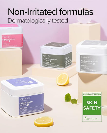 Mary&May Collagen Peptide Vital Mask | 30 Sheets | Daily Korean Face Mask | Firming & Wrinkle Care