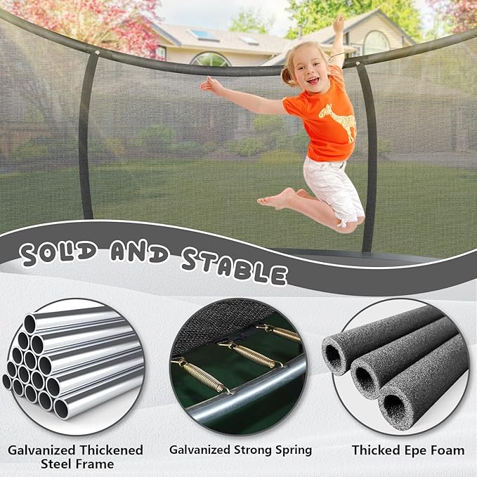 Trampoline 12FT 14FT 15FT 16FT for Kids/Adults - Outdoor Recreational with Enclosure Net Curved