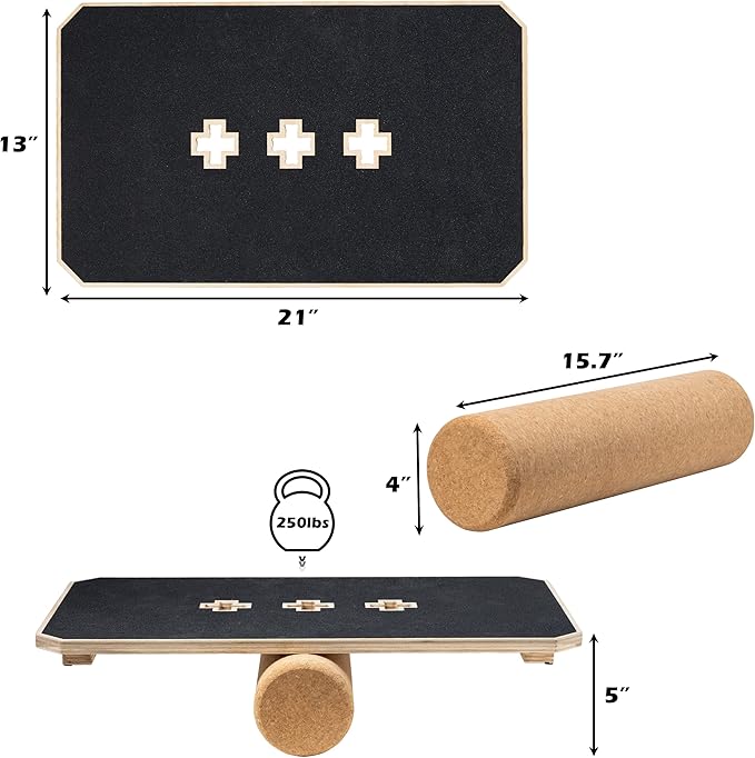 Multi-Optional Wooden Balance Board for all kind of balance tranning, Extra-Large Anti-Slip Wobble