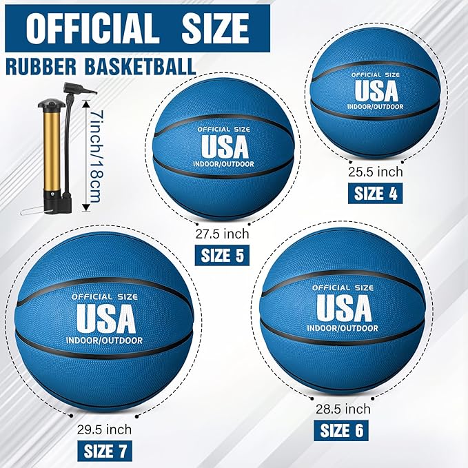 Jenaai 6 Pcs Rubber Basketballs Official Size Bulk Streetballs Multicolor Basket Balls with Pump