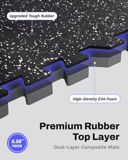 AIRHOP 0.56in Thick 48 Sq Ft Exercise Equipment Mats, 12 Tiles Upgraded Rubber Top with High