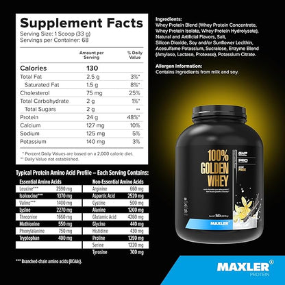 Maxler 100% Golden Whey Protein - 24g of Protein per Serving - Premium Whey Protein Powder for Pre