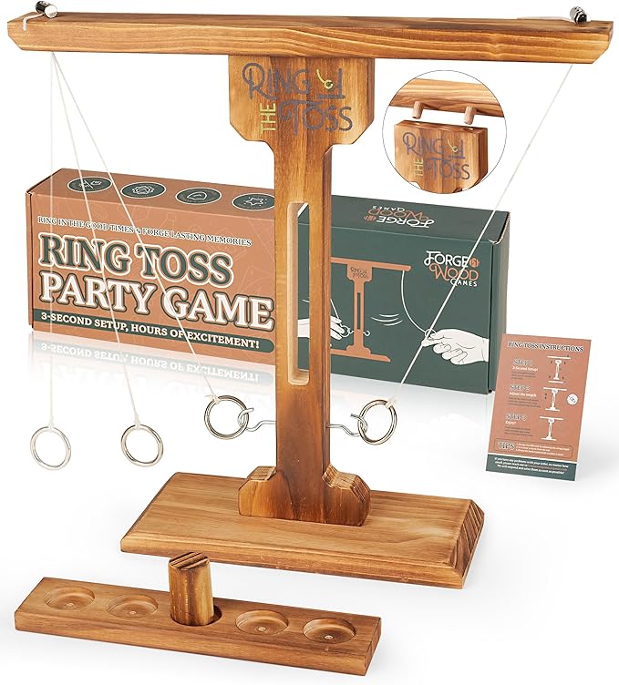 Ring Toss Game for Adults, 3-Second Instant Assembly Hook and Ring Game with Sturdy Structure, XL