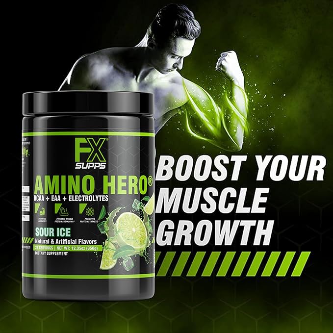 FXSUPPS Amino Hero Sour Ice Flavor (25 Servings) | Post-Workout Recovery Drink for Men and Women |