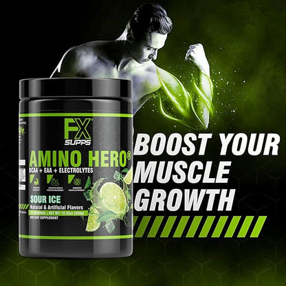 FXSUPPS Amino Hero Sour Ice Flavor (25 Servings) | Post-Workout Recovery Drink for Men and Women |