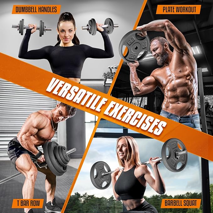 Yes4All Standard 1-Inch Grip Weight Plates, Cast Iron with Multiple Sizes from 2.5 lb to 35 lb for
