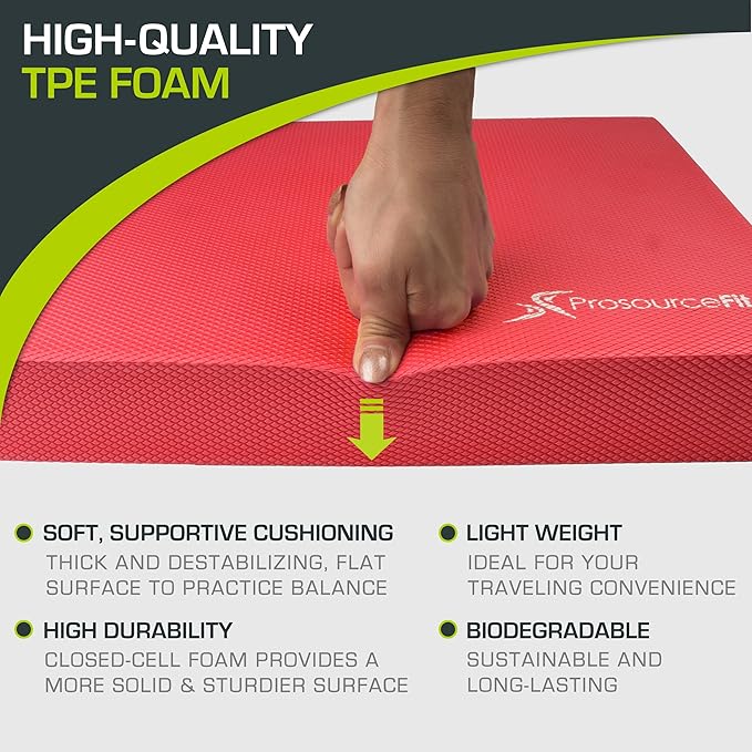 ProsourceFit Exercise Balance Pad ??Non-Slip Cushioned Foam Mat & Knee Pad for Fitness and