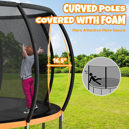 14FT & 16FT Trampoline for Kids & Adults, Big Round Trampoline with Basketball Hoop, Sprinkler &