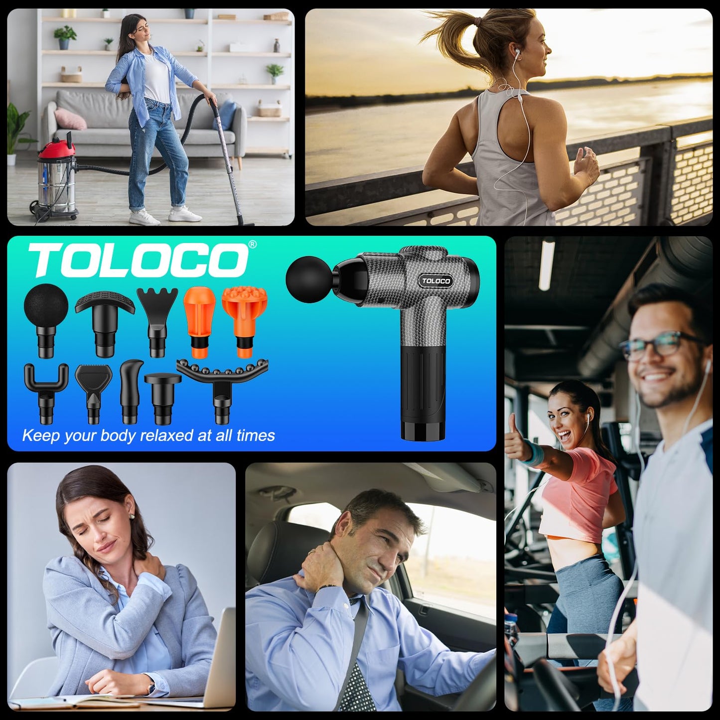 TOLOCO Massage Gun, Deep Tissue Back Massage for Athletes for Pain Relief, Percussion Massager with