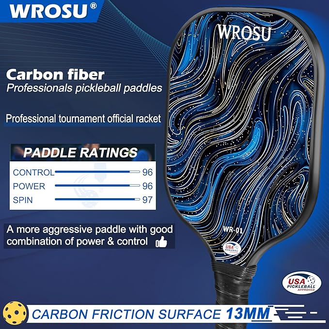 Carbon Fiber Pickleball Paddles Set of 4 or 2 Rackets,USAPA Approved Carbon Fiber Surface Pickle