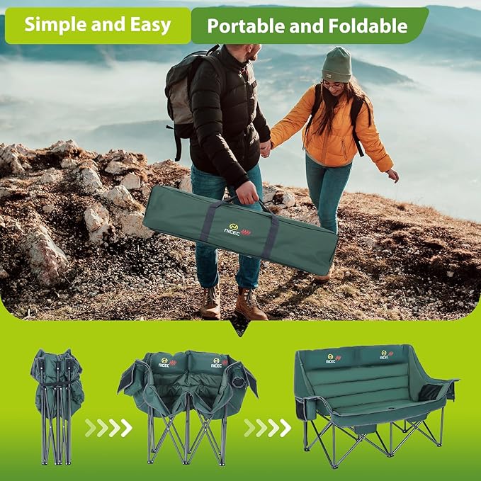 Nice C Heated Camping Chair with Battery, Heated Double Camping Couch, Oversized Thick Padded
