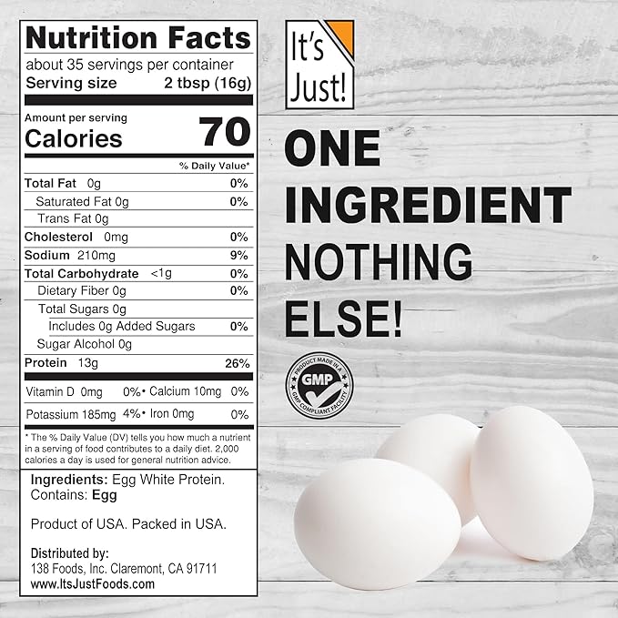 It's Just! - Egg White Protein Powder, Made in USA from Cage-Free Eggs, Dried Egg Whites