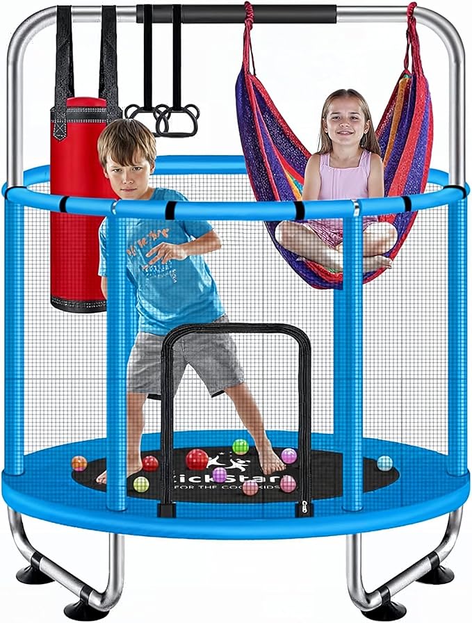 Toddler Trampoline for Kids Ages 3-8 - 5 ft Toddler Trampoline with Net, Basketball Hoop, Ocean