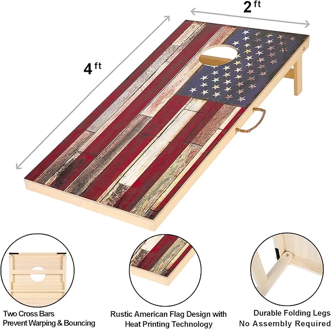 Solid Wood Vintage Cornhole Game Set, Two 4'x2'Cornhole Boards, 8 Cornhole Bags for Indoor and