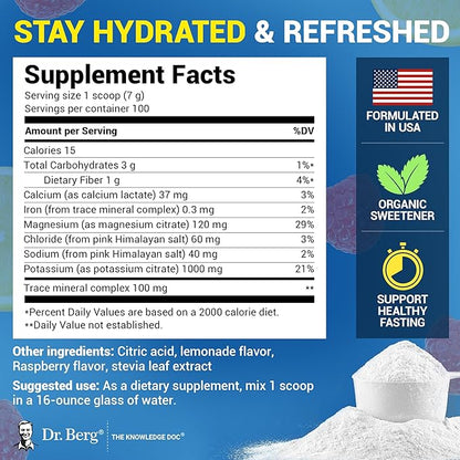 Dr. Berg Zero Sugar Hydration Keto Electrolyte Powder - Enhanced w/ 1000 mg of Potassium & Real