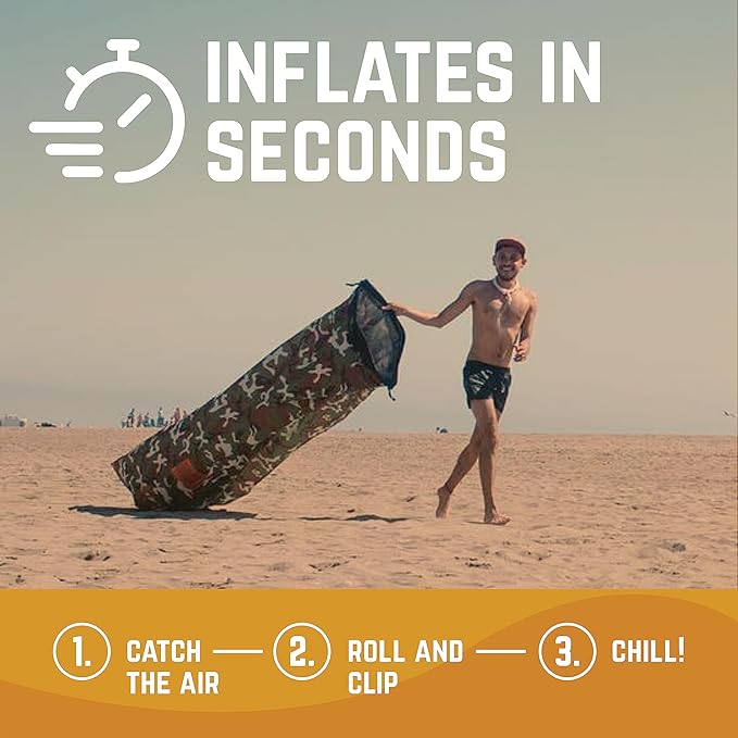 Chillbo Shwaggins Inflatable Couch – No-Pump Setup, Ripstop Polyester, Stability Pegs, Fun Prints