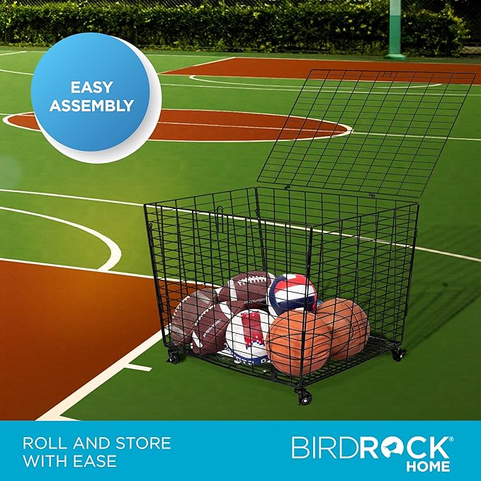 BIRDROCK HOME Sports Ball Basket Organizer with Wheels & Heavy Duty Casters - Ideal for Basketball