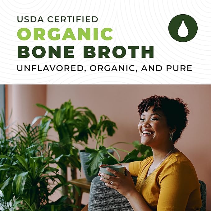 16oz Organic Bone Broth Protein Powder from Grass Fed Beef - USDA Certified Organic, Single