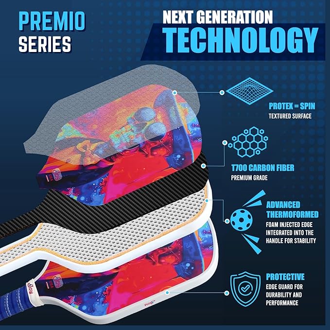 4Joy Pickleball Paddle Premio Series - Thermoformed Premium T700 Carbon Fiber Pickleball Paddless