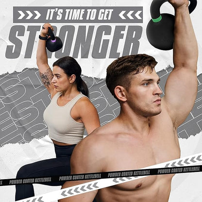 Yes4All Kettlebell, Heavy Duty Powder Coated Cast Iron Kettlebells, Non-Slip Handle & Flat Bottom