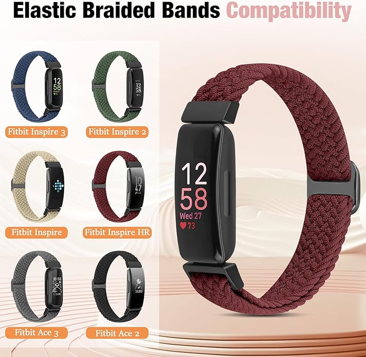 Elastic Braided Watch Band Compatible with Fitbit Inspire 3/Inspire 2/Inspire/Inspire HR/Fitbit ace