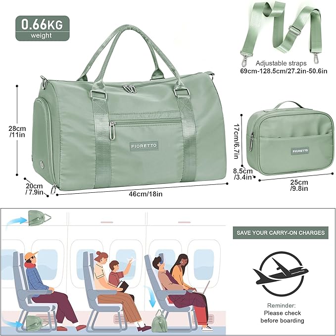 FIORETTO Womens Gym Tote Duffle Bag with Toiletry Bag, Sports Duffel Overnight Hospital Workout