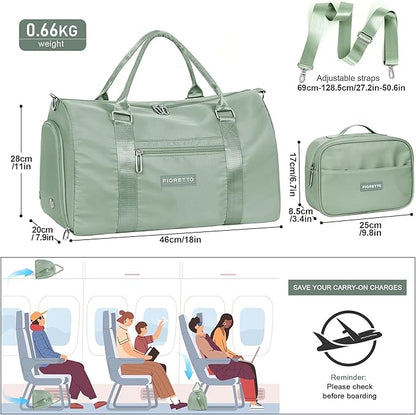 FIORETTO Womens Gym Tote Duffle Bag with Toiletry Bag, Sports Duffel Overnight Hospital Workout