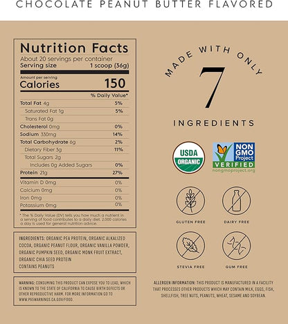 Truvani Vegan Pea Protein Powder | Chocolate Peanut Butter | 20g Organic Plant Based Protein | 20