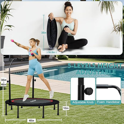 RAVS Mini Trampoline for Kids Adults 40"/48" Foldable Fitness Rebounder Kids Trampoline with 5