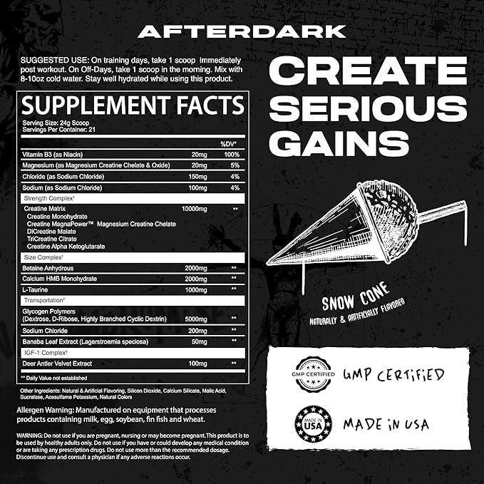 AfterDark Supplements Creation Creatine Monohydrate Powder, 10000mg Creatine Matrix Blend, Promotes