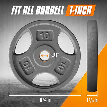 Yes4All Standard 1-Inch Grip Weight Plates, Cast Iron with Multiple Sizes from 2.5 lb to 35 lb for