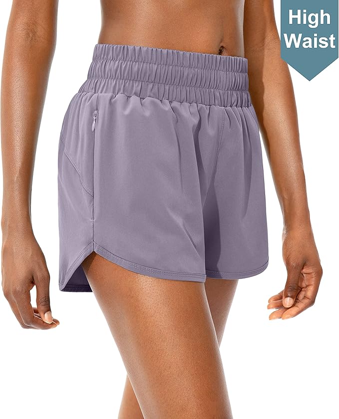 SANTINY Women's Running Shorts with Zip Pockets High Waisted Athletic Workout Gym Shorts for Women