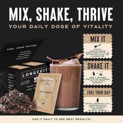 WILD SOCIETY Longevity Shake - Anti Aging Supplement - Protein Powder for Muscle Retention &