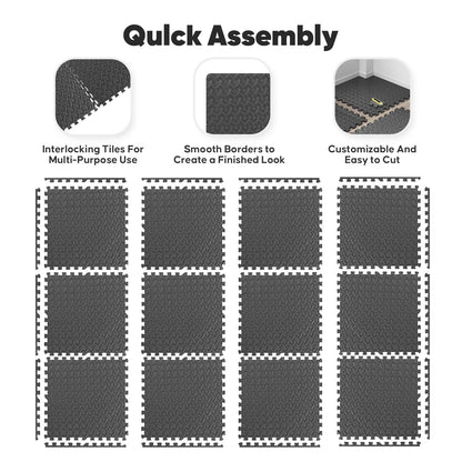 12 Pack 48 sqft Home Gym Mat, Puzzle Exercise Mat, EVA Interlocking Foam Floor Tiles for Home