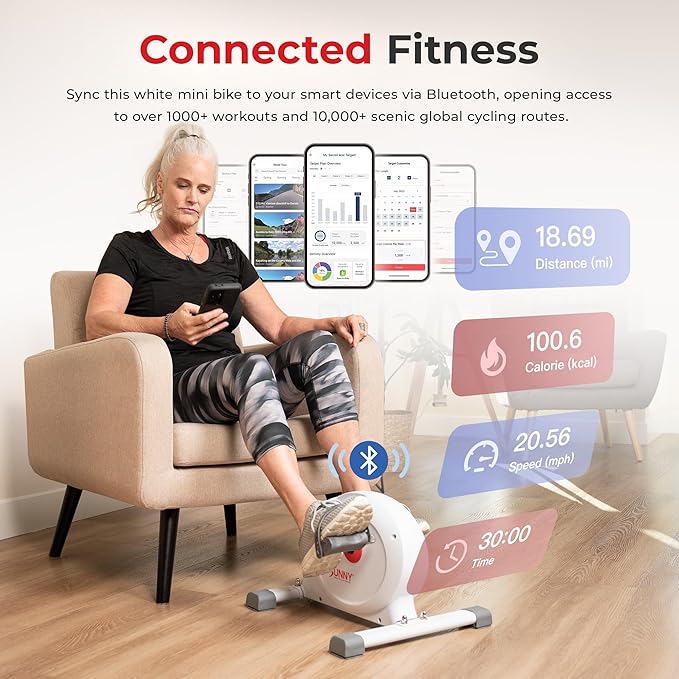 Sunny Health & Fitness Smart Under-Desk Bike Exerciser, Low-Impact Cardio Cycling Equipment for