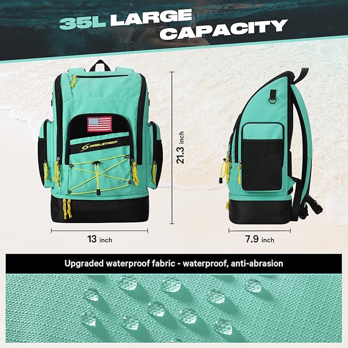 Maelstrom Swim Backpack,35L Swimming bag with Separate Shoes Compartment,Swim Gear Bag,Athlete Gym
