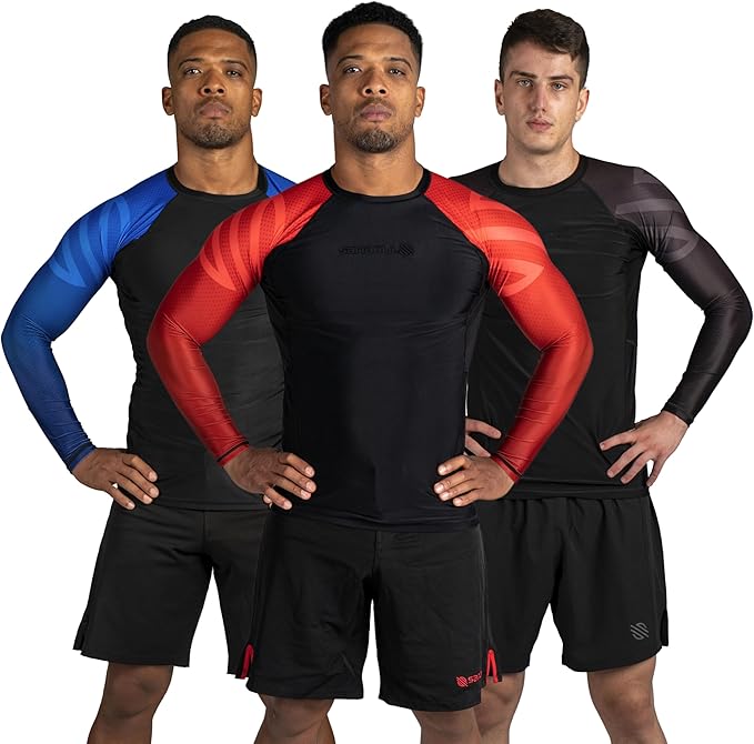 Sanabul Essential Long Sleeve Compression Training Rash Guard for MMA BJJ Wrestling Grappling and