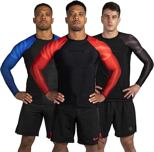 Sanabul Essential Long Sleeve Compression Training Rash Guard for MMA BJJ Wrestling Grappling and