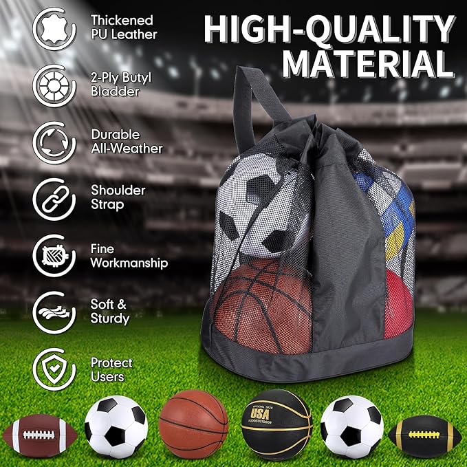 Sratte 6 Pcs Sports Balls Set for Kids Teens Adults Official Size Football Soccer Basketball with