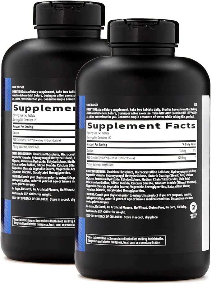 GNC AMP Creatine HCl 189, Targeted Muscle Builder and Recovery Supplement, Fast Absorbing