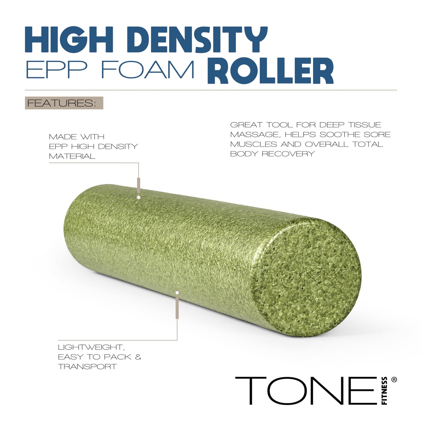 Tone Fitness High Density EPP Foam Exercise Foam Roller for Yoga, Pilates, Stretching, Massage, and
