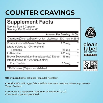 HUM Counter Cravings Chromium Supplements with L Theanine, Seaweed Extract & Forskolin to Help