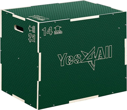 Yes4All 3 in 1 Non-Slip Wooden Plyo Box, Step Up Box for Workout, Plyometric Jump Box for Skipping