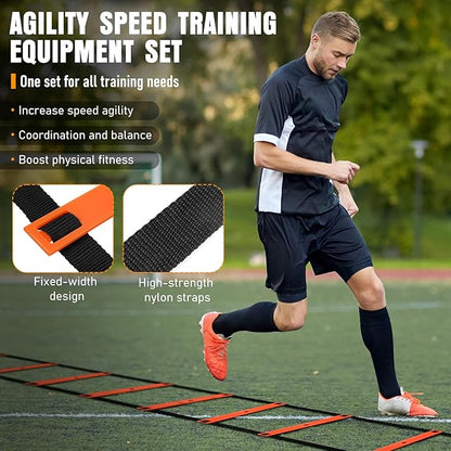 Agility Ladder, Speed Training Equipment Set, 20ft Agility Ladder, 12 Soccer Cones, 4 Hurdles, Jump