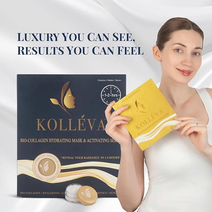 Kolléva Collagen Hydrogel Masks ?“Instant 2-Hour Glow | 4 Clinical Level Masks | U.S. Skincare
