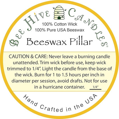 100% Pure Beeswax Pillar Candle (2" x 4") | Natural Beeswax Candles | Soy, Paraffin & Fragrance