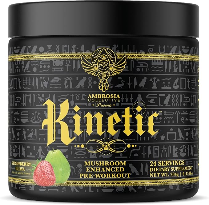 Ambrosia Kinetic Organic Preworkout, Mushroom Enhanced Natural Pre Workout Supplement, Nootropic