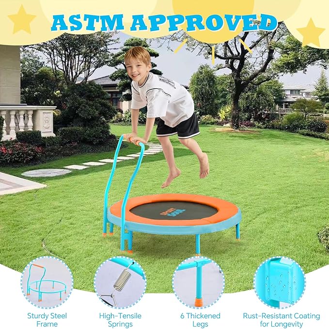 SPORTSOUL Mini Trampoline for Kids 3-6 with Super Safe Foam Handle Bar, 3ft Toddler Trampoline